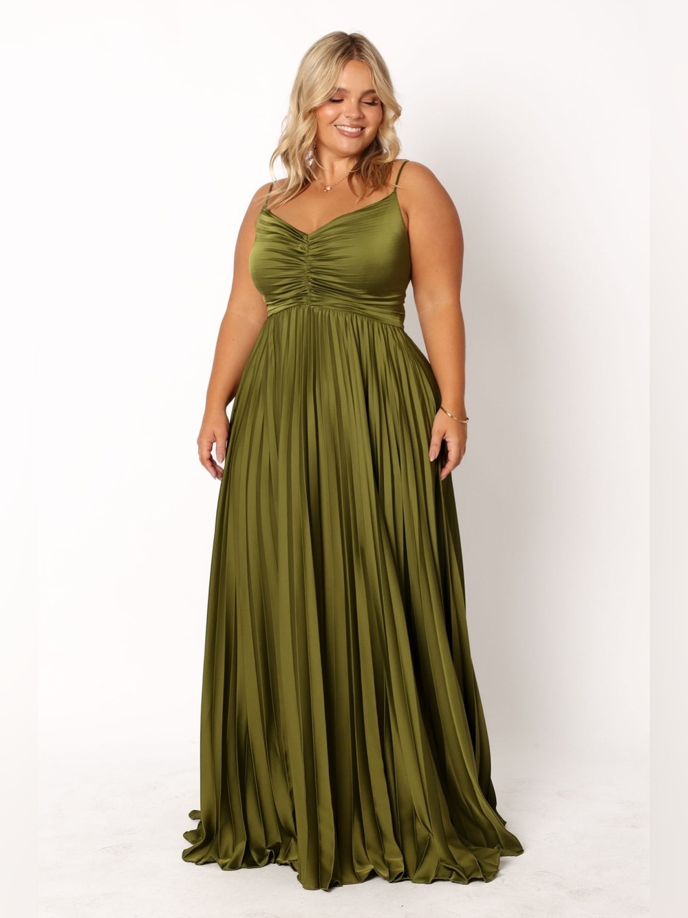 Petal & Pup Olive Green Pleated Maxi Dress